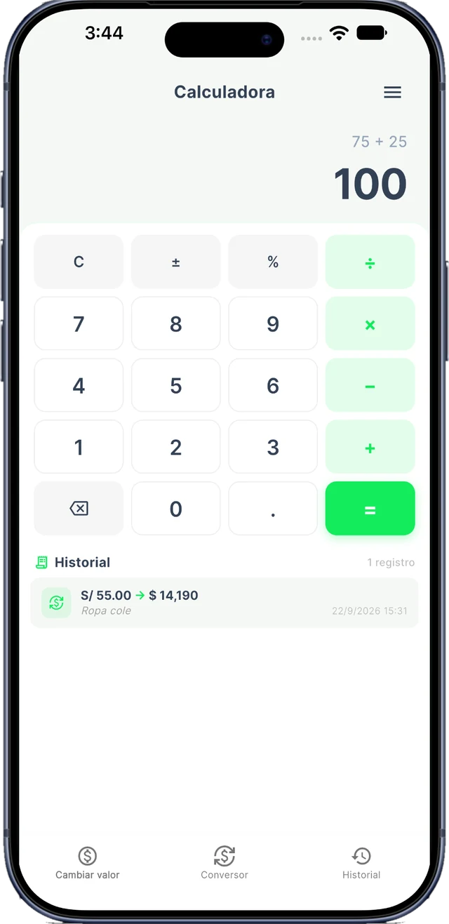 Calculadora integrada de PE$OL con su historial