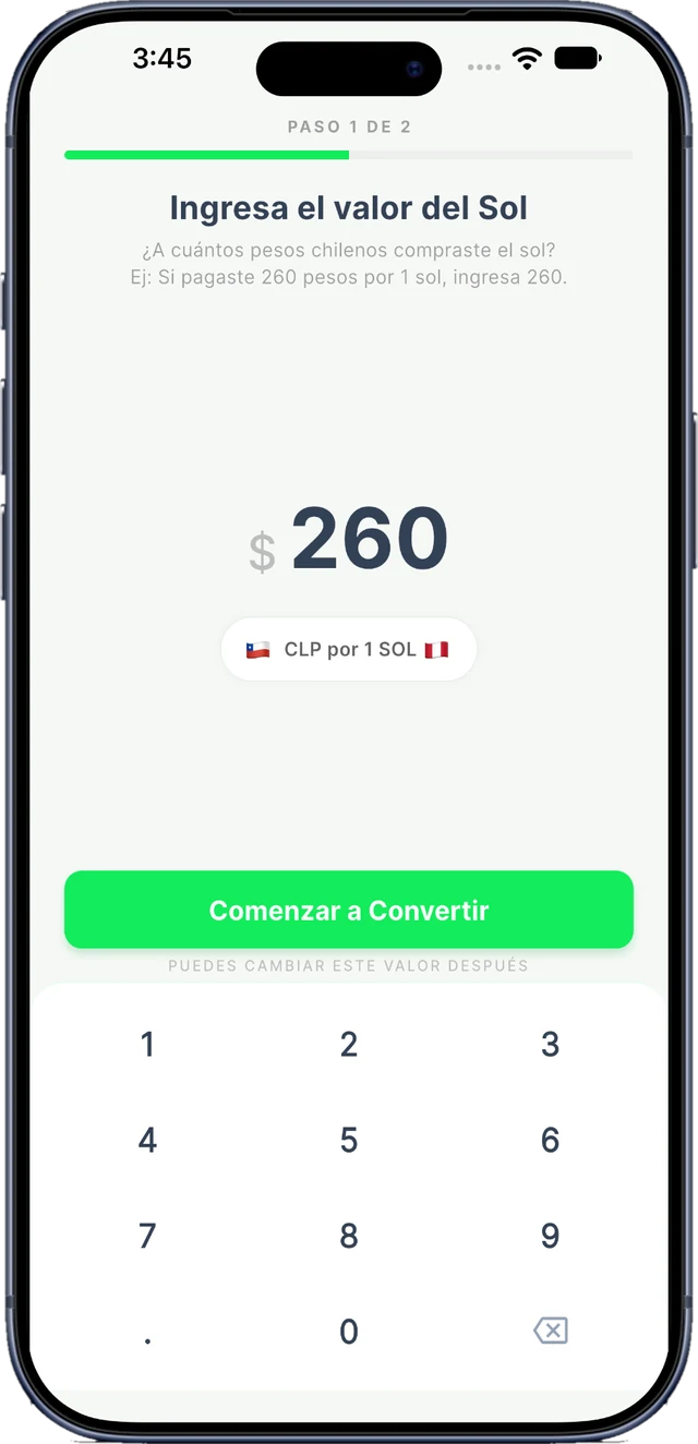 Pantalla para definir la tasa de cambio en PE$OL